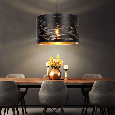 Lampada a sospensione lampada a sospensione lampada da soggiorno lampada a sospensione plafoniera rotonda illuminazione nero oro, plastica metallo, D x H 38x120 cm (1/5)