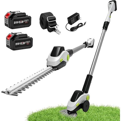 2 in 1 Hedge and Lawn Shears, Cordless Electric Hedge Trimmer with 2 Battery and Charging Cable, Electric Pruner with Telescopic for Shrubs, Garden, Lawn, Lawn (1/5)