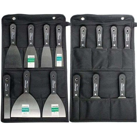 Kit de plâtrier, spatule en acier, couteau à mastic, kit 7 pièces avec sac de rangement, grattoir mural avec manche en plastique antidérapant
