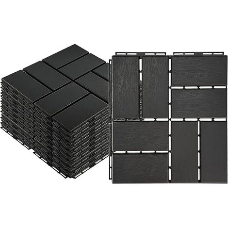 11 Pack Plastic Patio Tiles 30 x 30 cm 1㎡ with Non-Slip Interlocking for Outdoor, Balcony, Garden, Conservatory, Grey, 30 x 30 cm, 1 m² (1/5)