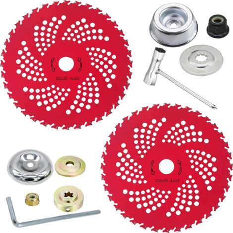 Lot de 2 lames de débroussailleuse de 22,9 cm x 36 dents en carbure de tungstène avec kit adaptateur universel, lames pour débroussailleuse, débroussailleuse, désherbeur (1/5)