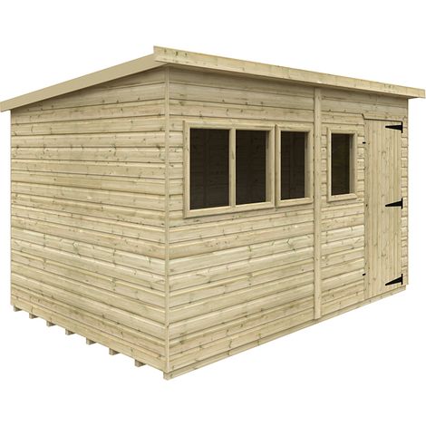 12 x 8 Feet Tanalised Deluxe Pent 16mm Shed - Solid Wood/Softwood/Pine - L355 x W235 x H207.3 cm - Green