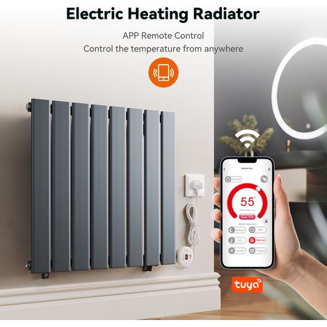 ELEGANT Smart WiFi Thermostatic Electric Radiator Flat Panel Anthracite Wall Mounted Heater No Plumbing 600W 630x604mm