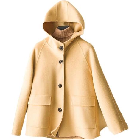 Cappotto corto da donna in cashmere double-face con cappuccio, cappotto corto in pura lana