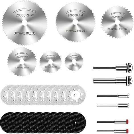 32 Pièces Mini Disque Diamant, Disques Coupe Outils Rotatifs, Lames HSS, Résine et Diamant, Mandrins SC Inclus, Embouts pour Tronçonnage, Meulage, Gravure Bois, Métal, Plastique, Pierre (1/5)