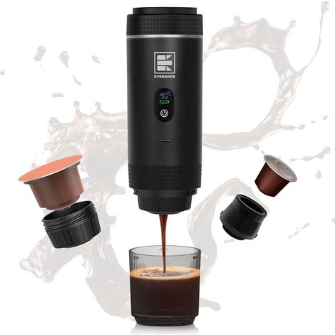 Machine à expresso électrique portable, cafetière de voyage compatible avec le café moulu et les capsules NS (noire avec écran LCD) (1/5)