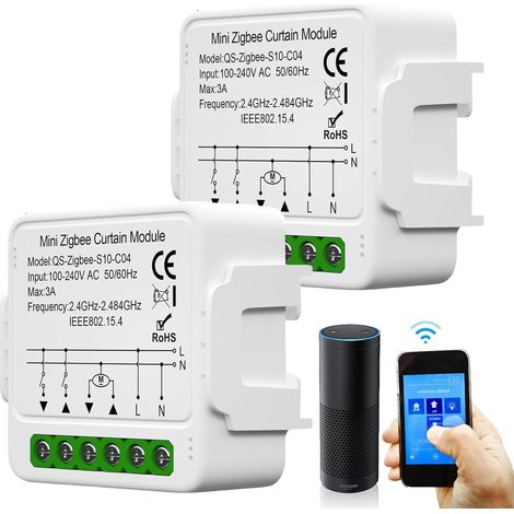 Lot de 2 modules d'interrupteur intelligent pour volet roulant WiFi 2,4 GHz, application, minuterie, moteur (1/5)