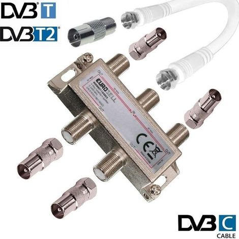 TronicXL 4 prises IEC Répartiteur d'antenne Répartiteur TV Câble adaptateur câble TV 4 Il p. ex. pour unitymedia