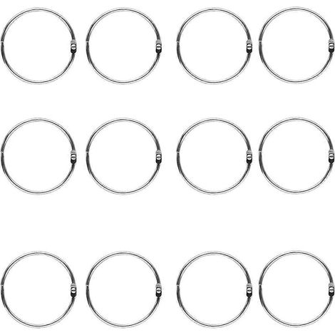 Lot de 12 anneaux métalliques à pression, multifonctionnels, pour rideaux, classeurs à feuilles mobiles, porte-clés (argenté, diamètre intérieur 50 mm) (1/3)
