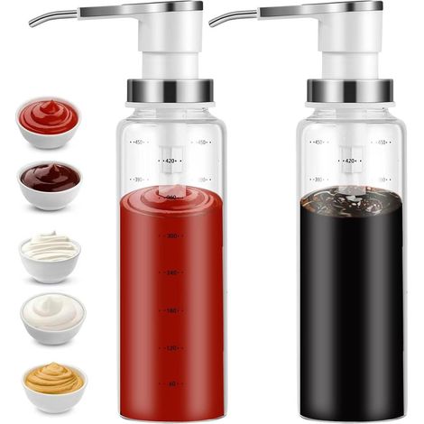 Filiyano-Distributeur de sauce - Distributeur d'huile et de sauce - Bouteille en verre avec pompe - Distributeur de 500 ml - Pompe en acier inoxydable (1/5)