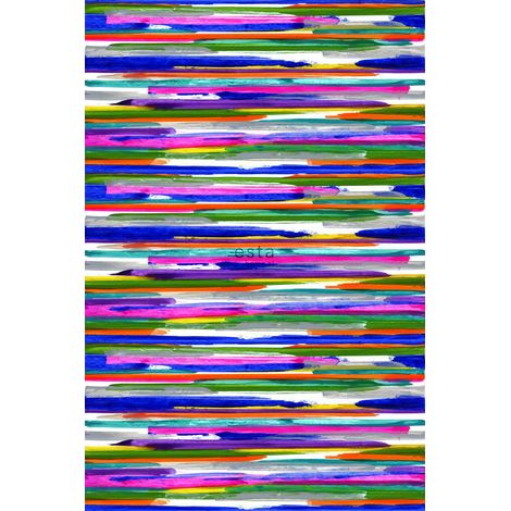 papier peint panoramique rayures bleu, vert, violet et rose - ESTAhome (1/4)