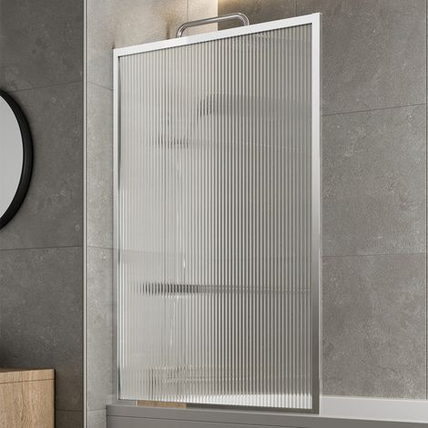 Aquari Over Bath Shower Screen Fluted Reversible Safety Glass Square Frame 800mm Chrome (1/4)