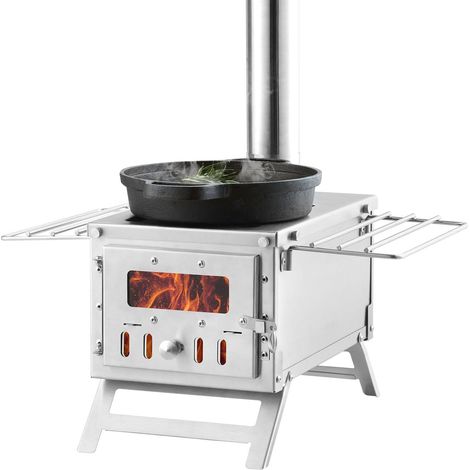 Poêle à bois portable acier inoxydable pour tente de camping, 203,20 cm, avec cheminée et gants, cuisiner et chauffer en extérieur (1/5)