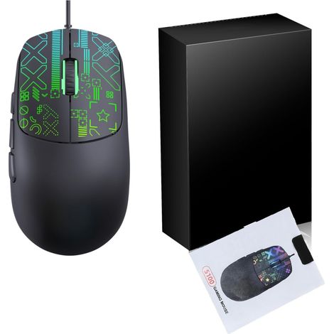 Ratón ergonómico con cable, retroiluminación colorida, 3600 DPI para ordenador portátil/de sobremesa, ratón USB con cable de respuesta rápida para jugadores (negro).