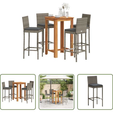 Tabouret de bar - Ensemble de bar de jardin 5 pcs gris bois massif acacia rotin (1/5)