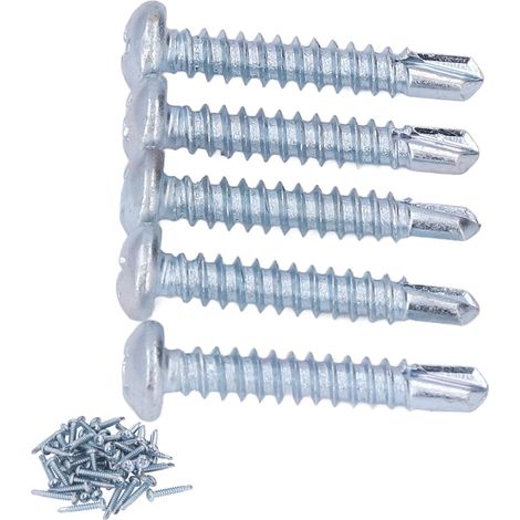 Lot de 50 vis à bois auto-perceuses tête ronde 4.2x25mm acier carbone zingué argent pour réparation meuble et bricolage maison cross (1/5)