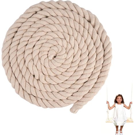 Corde Coton 20mm - 4 Mètres - Blanc Cassé - 3 Brins Tressés - Macramé Bricolage Décoration (1/5)