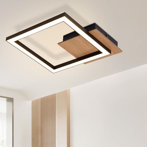ZMH Plafonnier LED Plafonnier Cuisine - Lampe de Chambre Blanc Chaud 3000K Lampe de Cuisine Moderne 12W Petite Lampe de Couloir en Bois Design Carré Noir pour Cuisine Salon Chambre Couloir Salle à Man (1/5)