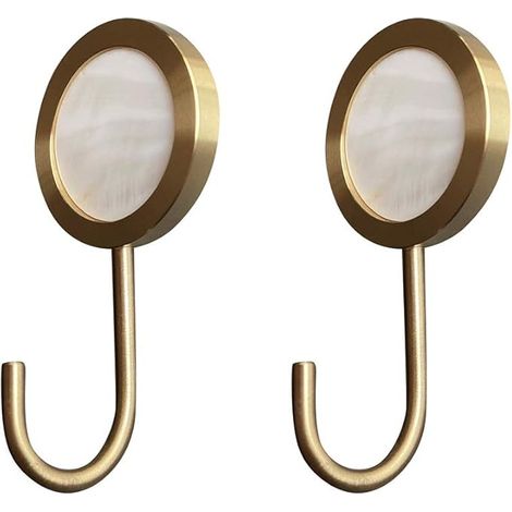BEBUSINGOTO Dekorativer Wandhaken aus massivem Messing, selbstklebende Wandhalterung ohne Loch, schicker Haken in glänzendem Gold (Weiß, 2er-Pack) (1/5)