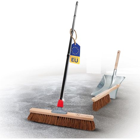 Balai Novaliv 50 cm avec manche mélange de poils de matériau naturel comprenant un ensemble de balais galvanisé composé d'une pelle à poussière et