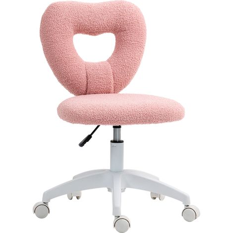 Chaise de bureau pivotante à dossier cœur, hauteur réglable, sans accoudoirs, tissu teddy doux rose, pour home office, coiffeuse et étude – CHICFURN (1/5)
