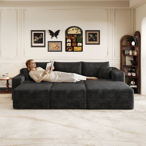 Canapé nuage 241 cm, canapé d'angle en L moderne et minimaliste, confortable pour le salon, assise profonde avec angle, sans montage requis, noir (1/5)