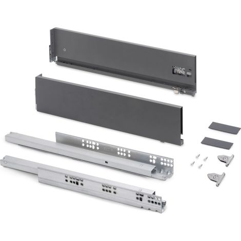 Emuca Cassetto esterno Vertex con regolazione 3D altezza 131mm, 40kg, spessore del pannello di 18mm, profondità 450mm, Acciaio, Grigio antracite (1/5)