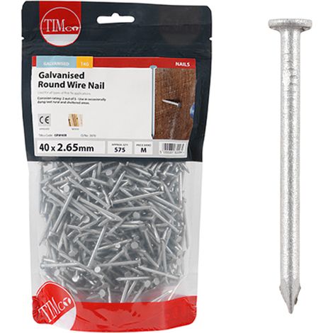 Timco Galvanised Round Wire Nails - 40 x 2.65mm (1kg Bag) (1/3)