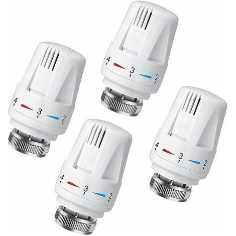 Tigrezy – 4er-Pack verbundene Thermostatköpfe, Thermostatventil-Zubehör, Heizkörper-Thermostatköpfe, Ersatz-Heizkörperventilköpfe für Thermostat M30 x 1,5, Weiß