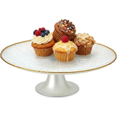 Glass Cake Stand, White with Gold Trim, 28 cm (1/5)