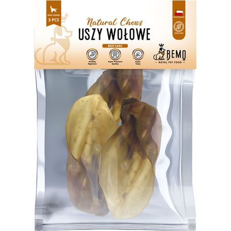 Orecchie di manzo Bemo - orecchie di manzo essiccate - snack naturale da masticare per cani, 3 pezzi.