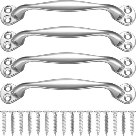 Set of 4 retro arch-shaped sliding door handles for garden gate, garage, shed, cabinet, with screws, 129 mm (silver) (1/5)