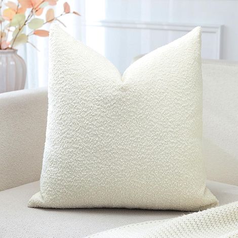 Housse de Coussin 50x50 cm Crème Beige Lot de 1 Tissu Bouclé Uni, Taie Moelleuse pour Canapé Salon Chambre (1/5)