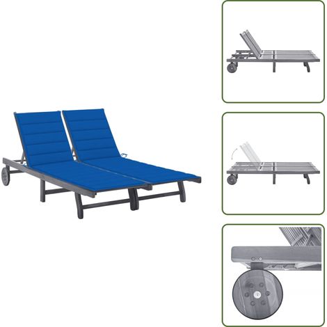 The Living Store Chaise longue de jardin 2 places avec coussin Gris Acacia - Chaise longue bois (1/5)