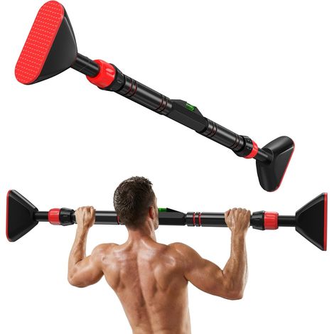 Barre de Traction réglable de 74 à 98cm,Barre de Traction pour Porte sans vis,Avec niveau,Avec tapis de protection murale,antidérapant,Jusqu'à 200 kg. (1/5)