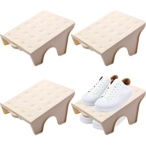 Organisateur De Fentes À Chaussures 4 Pcs Antidérapant Double Couche Chaussures Empileur Plastique Chaussures Économiseurs D'espace Contient Total 8 Paires Sandales Pour Placard Chaussures