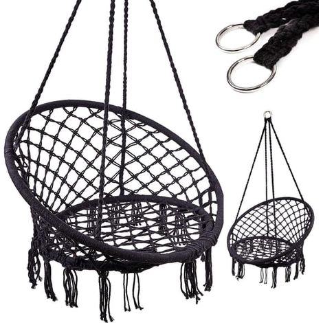 Fauteuil suspendu « Nid de cigogne » LUARO 80 cm avec dossier, noir (1/3)
