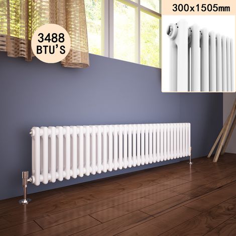 ELEGANT 300 x 1505 mm Traditional Column Radiators Horizontal Double Panel Cast Iron Central Heating Rads (1/5)