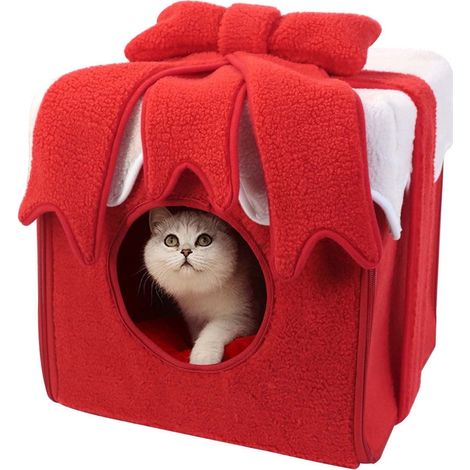 Maison Pour Chat - Cabane Pour Chat Intérieure En Velours Doux - Cube Chaud Pour Chaton Et Petit Chat - Fond Anti-Dérapant - 31,5 x 31,5 x 31,5 cm - 1 Pièce (1/3)