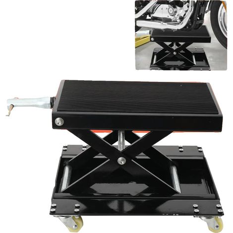 Lève-moto, Capacité de charge 500 kg, Hauteur réglable 120-390 mm, Largeur de la plateforme 300 mm, Longueur de la plateforme 800 mm, Design mobile avec roulettes (1/5)