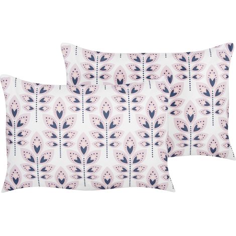 Set di 2 cuscini da giardino per esterni Copricuscini con motivo a foglie 40x60 cm Poliestere Bianco Sporco Torretta