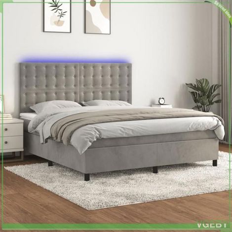 Sommier tapissier avec matelas et LED - 3136377 - 180 x 200 cm - Velours gris clair - Tête de lit réglable (1/5)