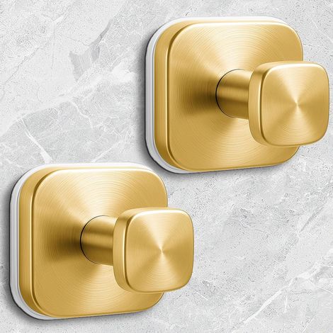 Gancio per doccia, gancio riutilizzabile per vetro, specchi, gancio portasciugamani da bagno staccabile, confezione da 2 (oro)