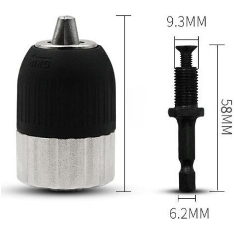 Mandrin de conversion autoserrant pour perceuse électrique, plage de serrage 2-13 mm, filetage 3/8-24 UNF avec tige filetée hexagonale (mandrin de perceuse électrique 2-13 mm)