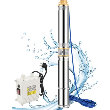 TolleTour Pompa sommergibile per pozzi profondi, 1100W, 4.000l/h Pompa per pozzi, prevalenza massima 81m, acciaio inossidabile, con scatola di comando