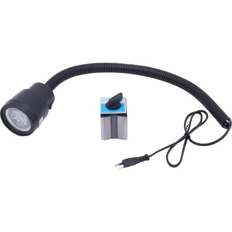 Lampada da lavoro per macchinari, base magnetica, braccio flessibile a collo d'oca, nera (1/2)