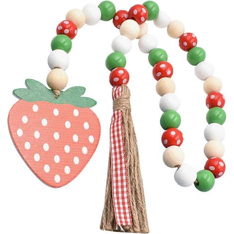 Guirlande décorative de perles en bois, 4 pièces, motif fraise, avec pompons (1/5)