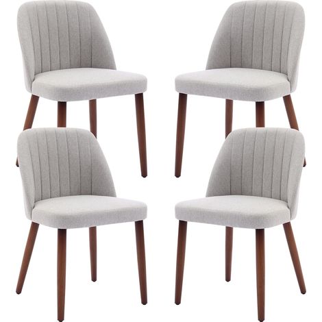 Lot de 4 Chaises de Salle à Manger, Chaise de Cuisine, Chaise de salon, Dossier en Tissu et Pieds en Bois,gris (1/5)