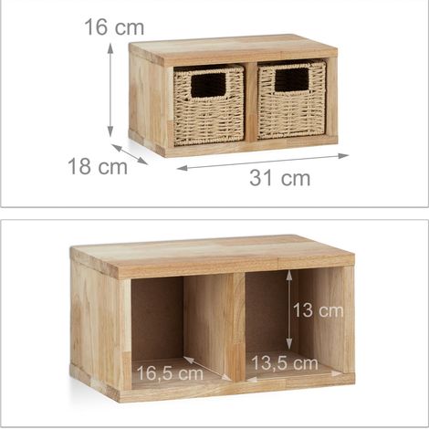 Scaffale a cubo portaoggetti con cesti rimovibili 16 x 61,5 x 18 cm design naturale per bagno ingresso in legno di noce 130005884