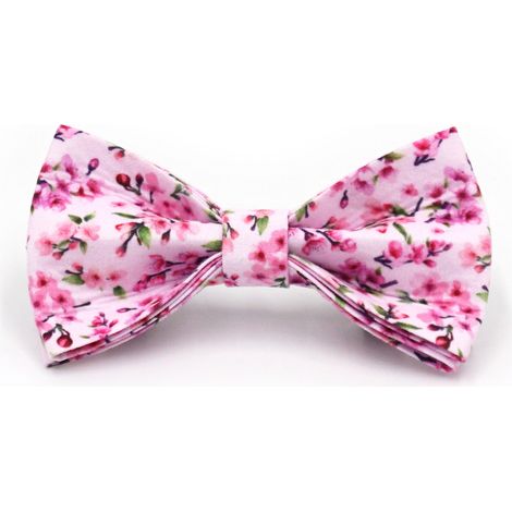 Collier et laisse pour chien floral/fruité avec nœud papillon XL en coton à motif cerisier (1/2)